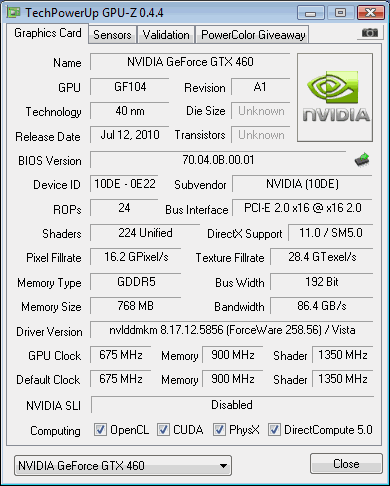 Inno3D GTX 460 768MB review Printer Friendly version